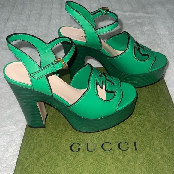 Authentic Gucci Cosmos Softy Shamrock Green Platform Heels - Picture 1 of 5